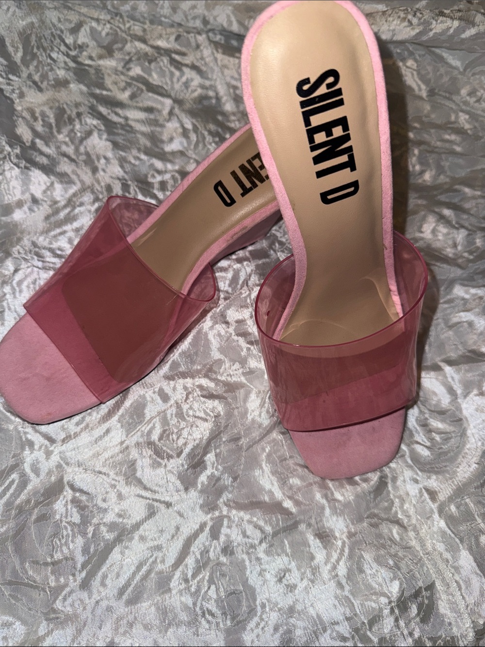 SILENT D Pink Clear-Band Slide Mules